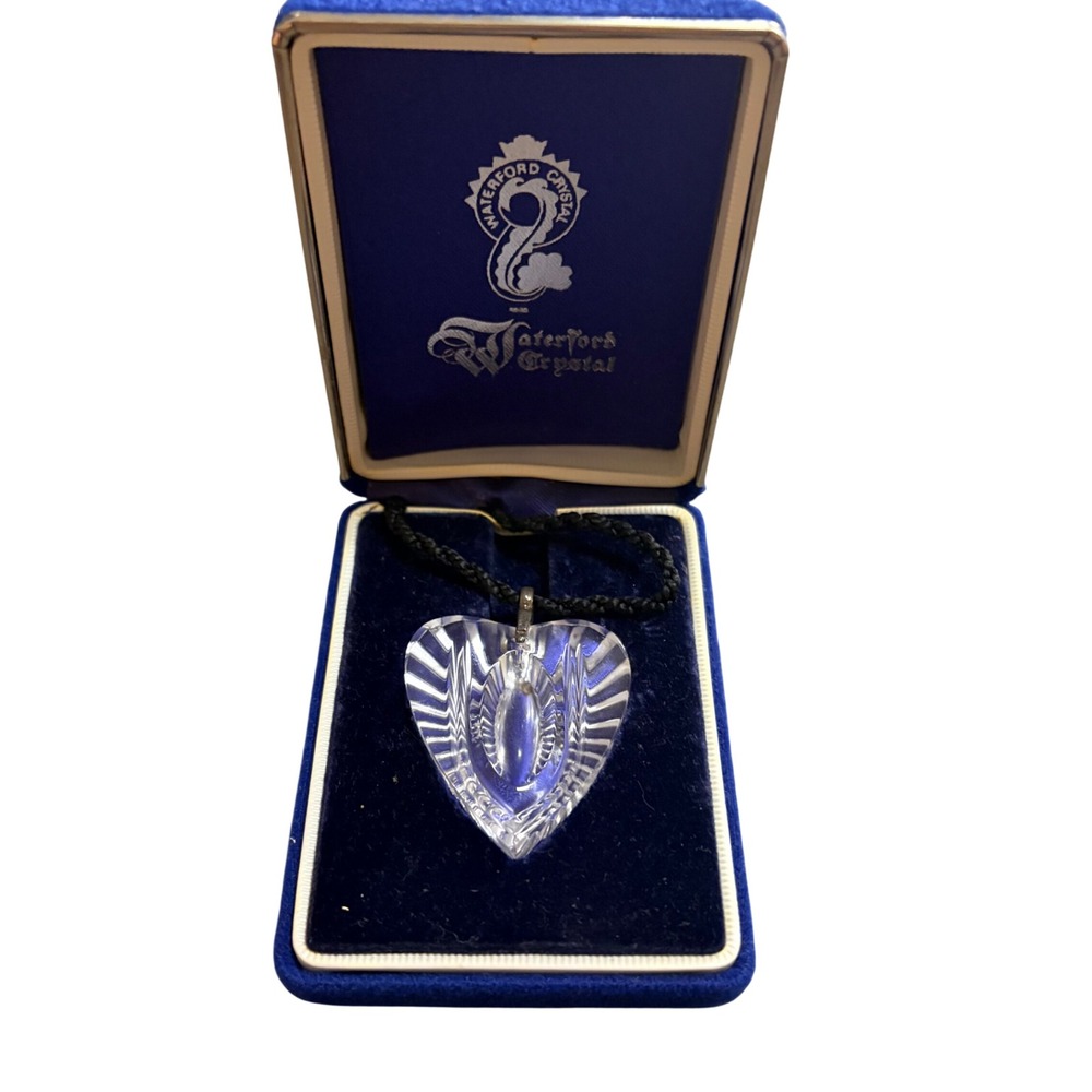 Waterford Crystal Heart Pendant Necklace Clear Cut Glass with Original Box